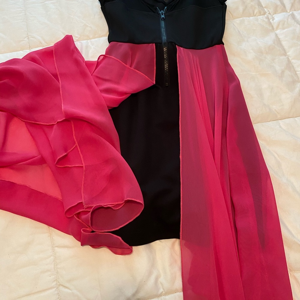 Black short dress with hot pink layer